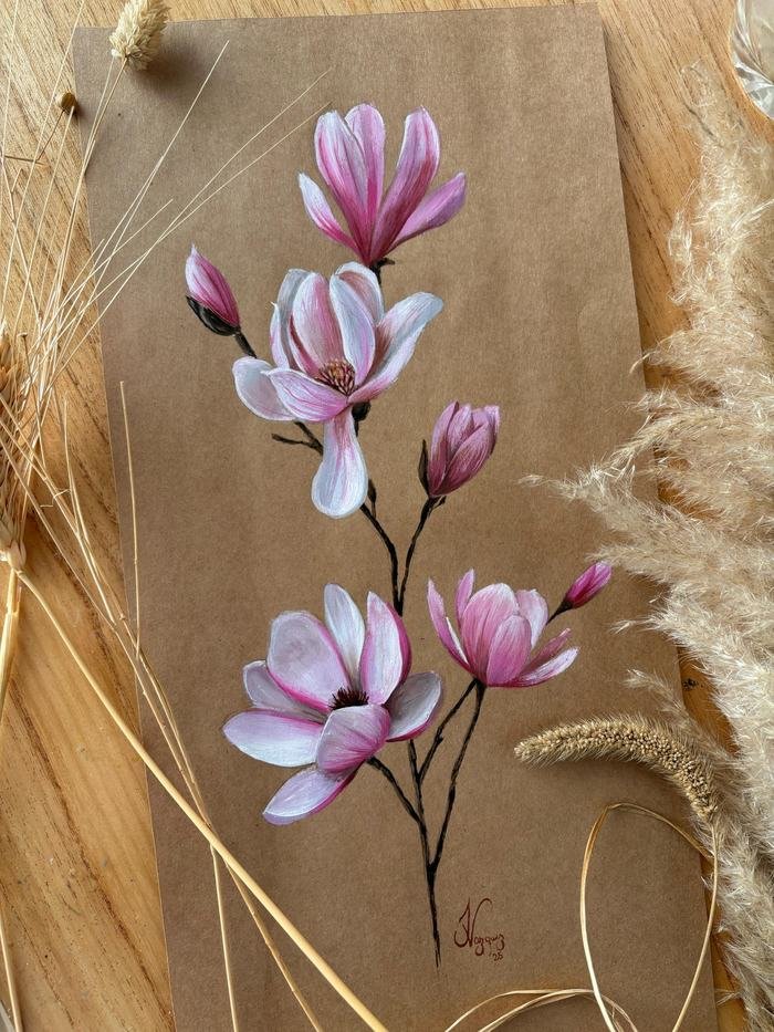 Magnolias, acrílico de 20 × 40 cm