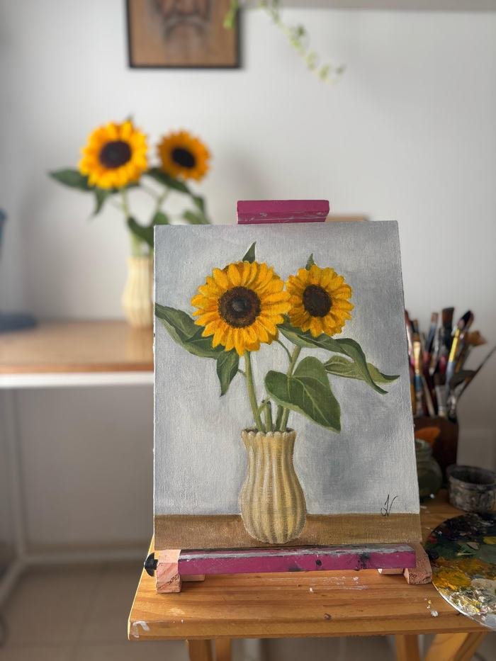 Girasoles, óleo de 20 × 30 cm
