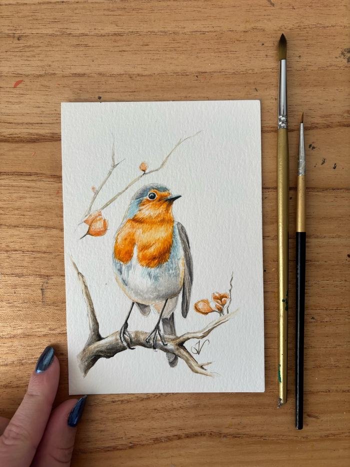 Pájaro, acuarela de 10 × 15 cm